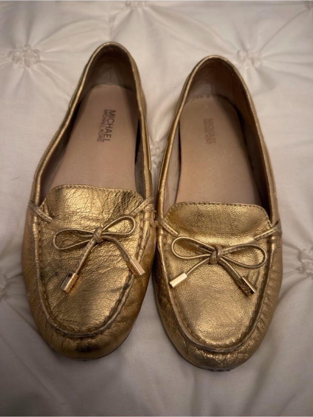 Michael Kors Metallic Gold Leather Bow Loafers